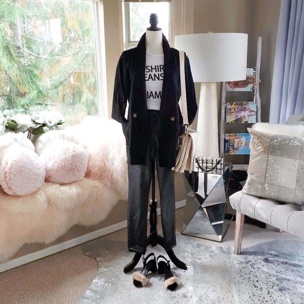 EUC Twik Simons black double breasted linen blend lightweight blazer, XS